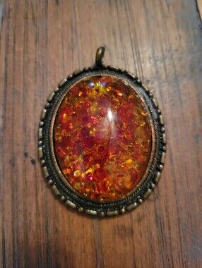Oval Baltic Amber Colored Acrylic Pendant